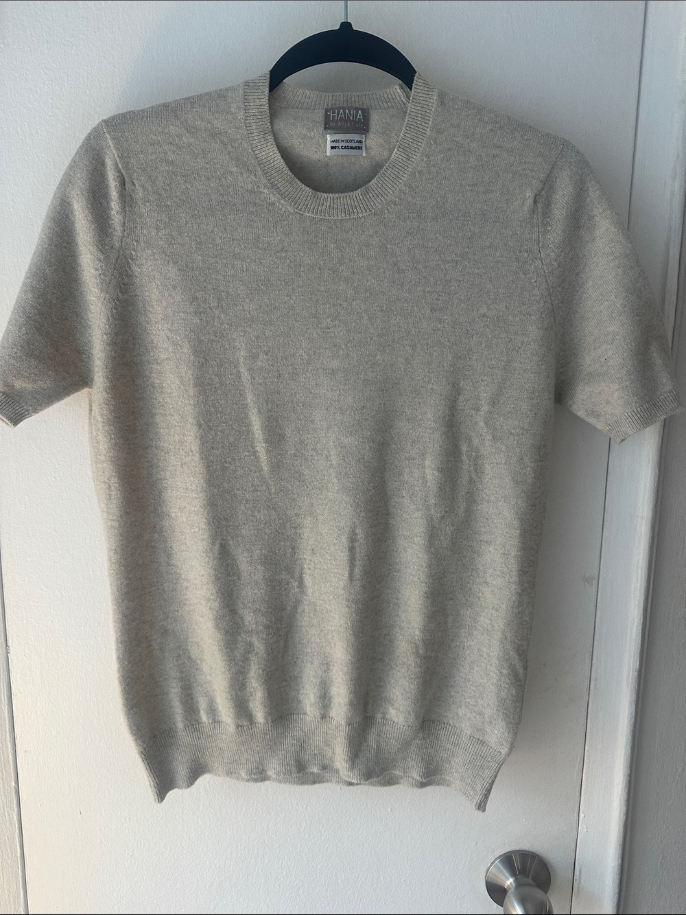 Women’s Hania Crewneck Short-Sleeve Cashmere Sweater in Light Gray sz 44